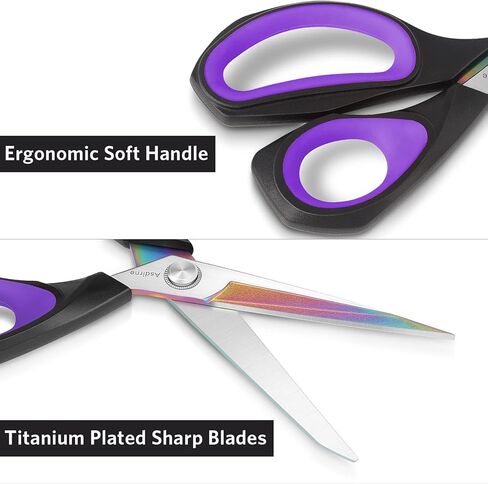 مجموعة مقصات قماشية احترافية من أسديرن، مقص خياطة مطلي بالتيتانيوم، مقص خياطة بشفرة حادة للغاية، مقبض مطاطي مريح، رائع للحرف اليدوية، الخياطة والاستخدام اليومي، 23.8 سم/ 12.7 سم، مجموعة من قطعتين in Kuwait