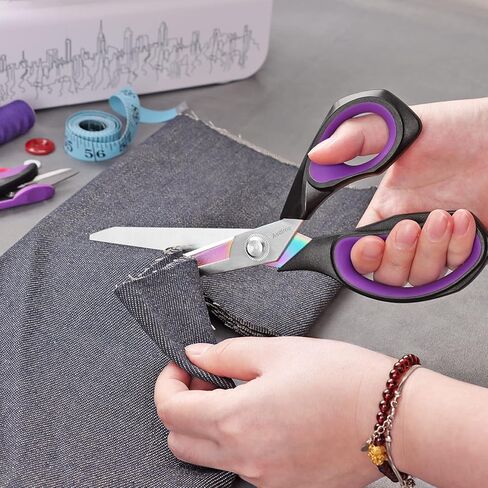 مجموعة مقصات قماشية احترافية من أسديرن، مقص خياطة مطلي بالتيتانيوم، مقص خياطة بشفرة حادة للغاية، مقبض مطاطي مريح، رائع للحرف اليدوية، الخياطة والاستخدام اليومي، 23.8 سم/ 12.7 سم، مجموعة من قطعتين in Kuwait