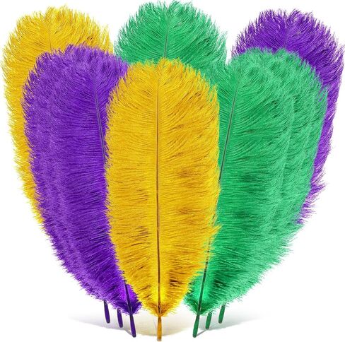 Hotop 90 Pcs Mardi Gras Feathers 12-14 Inch Colored Feathers Colorful Feathers for DIY Crafts Yellow Green Purple Ostrich Feathers Ostrich Plumes Bulk for Carnival Costume Party Decoration Accessories in Saudi Arabia