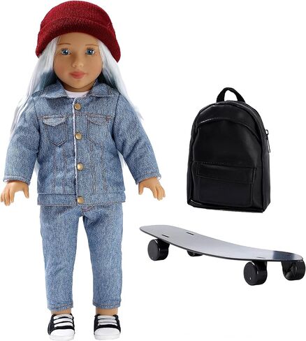 مجموعة دمى عصرية للفتيات من DOLLFUN World مقاس 45.72 سم كاتي (أستراليا) دمية أنيقة مع شعر للتصفيف والملابس والأحذية والإكسسوارات. شعر أشقر فضي وعيون زرقاء، قوقازي in Kuwait