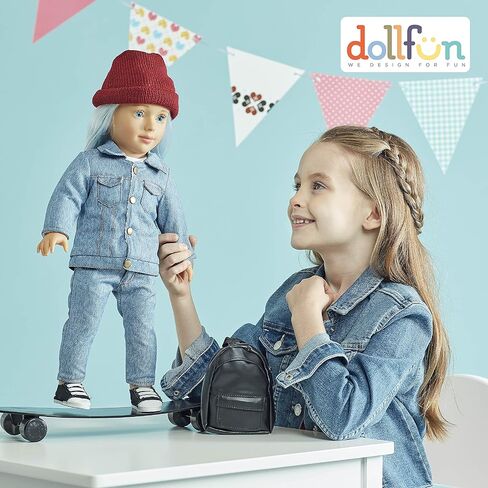 مجموعة دمى عصرية للفتيات من DOLLFUN World مقاس 45.72 سم كاتي (أستراليا) دمية أنيقة مع شعر للتصفيف والملابس والأحذية والإكسسوارات. شعر أشقر فضي وعيون زرقاء، قوقازي in Kuwait