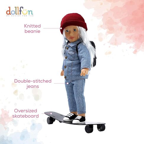 مجموعة دمى عصرية للفتيات من DOLLFUN World مقاس 45.72 سم كاتي (أستراليا) دمية أنيقة مع شعر للتصفيف والملابس والأحذية والإكسسوارات. شعر أشقر فضي وعيون زرقاء، قوقازي in Kuwait