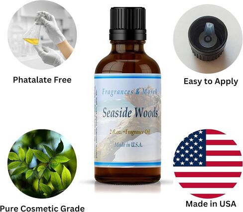 زيت عطري من سيسايد وودز، رائحة لصنع الصابون والشموع، يستخدم مع موزعات الهواء، زجاجة كهرمانية بسعة 2 اونصة مع قطارة اورو لسهولة التوزيع، وليس زيتًا عطريًا. in Kuwait
