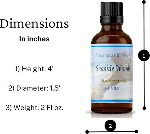 زيت عطري من سيسايد وودز، رائحة لصنع الصابون والشموع، يستخدم مع موزعات الهواء، زجاجة كهرمانية بسعة 2 اونصة مع قطارة اورو لسهولة التوزيع، وليس زيتًا عطريًا. in Kuwait