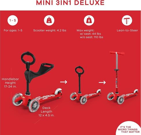 Micro Kickboard - Mini 3in1 Deluxe 3-Stage Ride-on Micro Scooter Toddler Toys for Ages 12 Months to 5 Years in Saudi Arabia