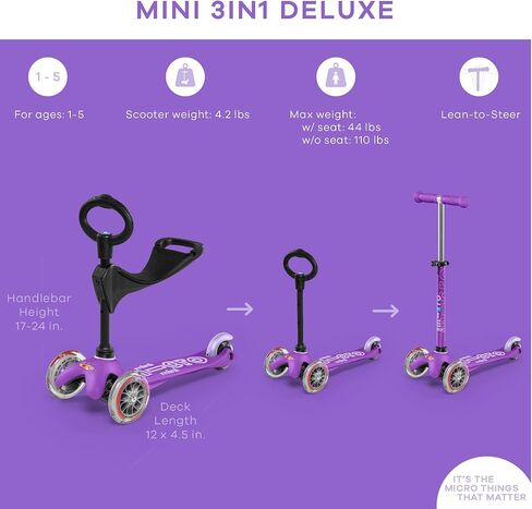Micro Kickboard - Mini 3in1 Deluxe 3-Stage Ride-on Micro Scooter Toddler Toys for Ages 12 Months to 5 Years in Saudi Arabia