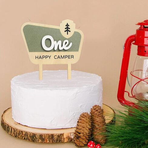 HGFC Wooden Cake Topper For One Happy Camper - One Happy Camper Birthday Decorations,Camping Party Decorations - Woodland Cake Toppers For Boys - Wooden Cake Topper, Wedding Anniversary Rravel in Saudi Arabia