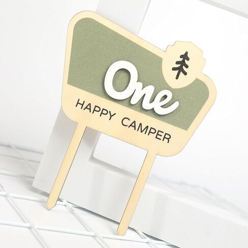 HGFC Wooden Cake Topper For One Happy Camper - One Happy Camper Birthday Decorations,Camping Party Decorations - Woodland Cake Toppers For Boys - Wooden Cake Topper, Wedding Anniversary Rravel in Saudi Arabia