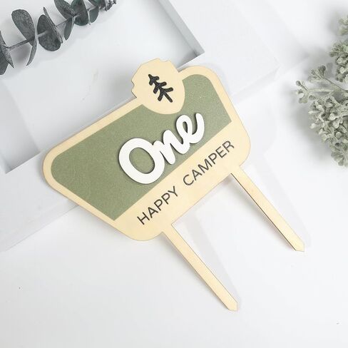 HGFC Wooden Cake Topper For One Happy Camper - One Happy Camper Birthday Decorations,Camping Party Decorations - Woodland Cake Toppers For Boys - Wooden Cake Topper, Wedding Anniversary Rravel in Saudi Arabia