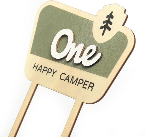 HGFC Wooden Cake Topper For One Happy Camper - One Happy Camper Birthday Decorations,Camping Party Decorations - Woodland Cake Toppers For Boys - Wooden Cake Topper, Wedding Anniversary Rravel in Saudi Arabia