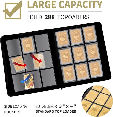 حافظة Cenxaki Toploader Binder، 9 جيوب تحمل 288 حافظة صلبة لتخزين البطاقات، أكمام بطاقات صلبة أكبر مقاس 3.3 بوصة × 4.3 بوصة لبطاقات Pokemon TCG ساحرة 25 حافظة بطاقات صلبة من PVC in Kuwait