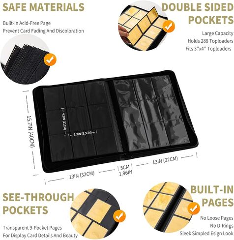 حافظة Cenxaki Toploader Binder، 9 جيوب تحمل 288 حافظة صلبة لتخزين البطاقات، أكمام بطاقات صلبة أكبر مقاس 3.3 بوصة × 4.3 بوصة لبطاقات Pokemon TCG ساحرة 25 حافظة بطاقات صلبة من PVC in Kuwait
