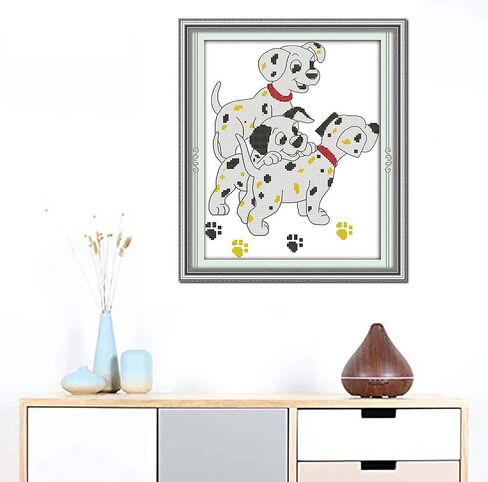 مجموعة خياطة متقاطعة مختومة، نمط مطبوع عليه اون4بي Three Dalmatians 11CT 12.6 × 15 انش، مجموعة تطريز يدوية (دلماسي) in Kuwait