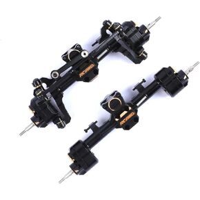 RCAWD CNC Machined Full Brass Front and Rear Portal Axle Housing w/Steel Gears&Brass Worm Gears&Brass Third Member Housing&Brass Hex for Axial 1-24 Scx24 Crawlers(Black)