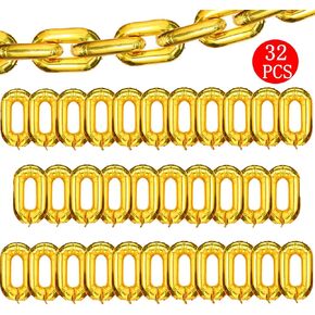 32 Pcs 16 inch Foil Chain Balloons, Jumbo Chain Balloons for 80s 90s Party Decorations Giant Balloon Chain Balloons Gold in Kuwait