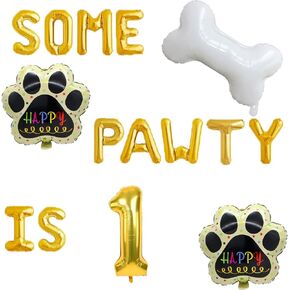 Vetwo Some Pawty Is One Balloons Gold Pet Dog 1st Birthday Party Banner Let's Pawty/Dog Paw/Bone Shaped/Pet Puppy/Pet Adoption/Dog Themed First Birthday Baby Shower Party Supplies Decorations in Kuwait