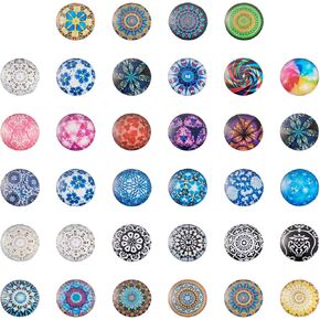 Pandahall 50Pcs Mosaic Printed Glass Cabochons 25mm/ 1 inch Flat Back Glass Half Round Cabochon Dome Tiles for DIY Jewelry Making