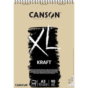 Canson XL Sketch Pad Kraft Corrugated Light Brown, 90 g/m2, 60 Sheets per Pad"Spiral on Short Edge 210 x 309 mm Light Brown