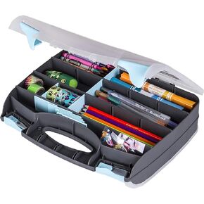 ArtBin 6877AG Double-Sided Quick View Carrying Case, Portable Art & Craft Organizer with Removable Dividers, [1] Plastic Storage Case, Black/Aqua with Clear Lid