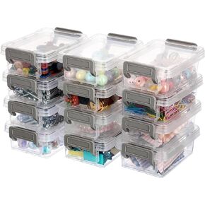 BTSKY 10 Pack Clear Plastic Bead Organizer, Small Storage Containers with lids, Stackable Mini Plastic Box with Grey Latch for Small Crafts Accessories Beads Jewelry Clips Candy, 4.7"L X 3.1"W X 2.8"H