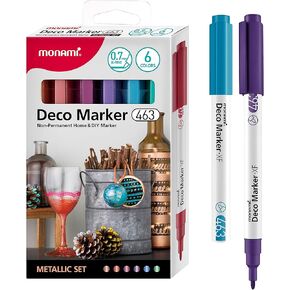 قلم تحديد MONAMI Deco 463، طرف فائق النعومة (0.7 مم)، أقلام طلاء أكريليك فاخرة تعتمد على الماء لديكورات المنزل والفنون والحرف اليدوية، عبوة من 6 قطع (مرجاني، أصفر ذهبي، برتقالي شاحب، نعناع، ​​أزرق سماوي، أخضر فاتح)