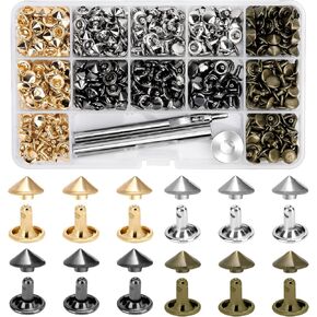 240 Sets Cone Rivets 7mm Size Double Cap Punk Cone Studs 4Colors Brass Rivet Kit with Setting Tools for Leather Craft/Bags/Jacket/Design Sample/Metal Pattern Decoration (Cone Rivet Cap 7mm)