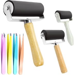 Wpxmer Paint Roller Set, 3 Pieces 1.4/2.4/4 Inch Rubber Roller and Tweezers Remover Set, Paint Rollers for Art Craft Stamping and Printmaking in Kuwait