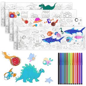 بكرة رسم للأطفال، بكرة ورق تلوين للأطفال، ورق تعبئة ملون للرسم بنفسك، مجموعة لوازم فنية تعليمية مبتكرة للأطفال قابلة لإعادة الاستخدام وقابلة للغسل، 39.4 * 7.9 بوصة، 4 أوراق in Kuwait