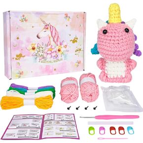 Crochet Kit for Beginners, Crochet Kit with Step-by-Step Video Tutorials - Unicorn, Crochet Animal Kits for Adults Kids, DIY Craft Supplies, (30%+ Yarn) in Kuwait