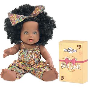 دمية طفل سوداء من Nice2you مقاس 12 بوصة، دمى سوداء أمريكية أفريقية للفتيات من عمر 1 2 3 4 5 سنوات، دمية طفل تولد من جديد واقعية مقاس 12 بوصة مع شعر مجعد للأطفال الصغار من عمر 1 إلى 3 سنوات، لعبة دمية طفل صغيرة كهدية عيد ميلاد in Kuwait