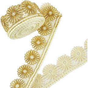 PH PandaHall 5 Yards Flower Lace Trim, 2 Inch Golden Vintage Lace Trim Sewing Lace Fabric Trim Crochet Lace Ribbon Crafting Lace for Wedding Applique Dress Bridal Curtain Slipcover DIY Crafts