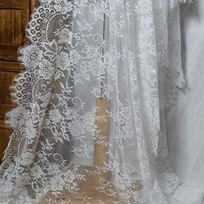 IRIZ 51" x 118" Eyelash Lace Panel Chantilly Lace Fabric Veil Dress Costume Craft Making (Black)