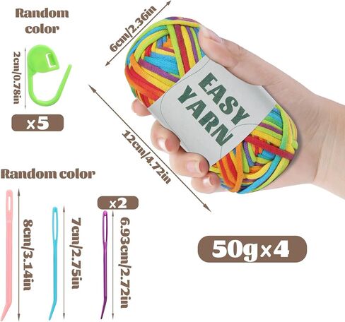 4x50g Crochet Yarn, Easy Yarn, Beginners Yarn for Crocheting, Cotton Blend Yarn for Crocheting with Easy-to-See Stitches, Stitch Marker, Elbow Needle Cotton Yarn for Crochet - Cloudy Blue in Kuwait