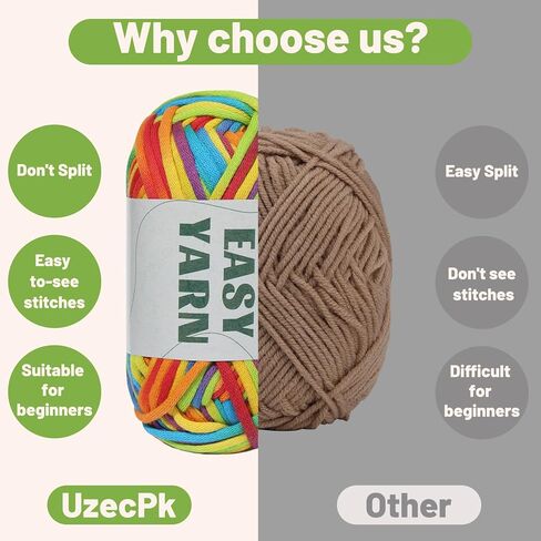 4x50g Crochet Yarn, Easy Yarn, Beginners Yarn for Crocheting, Cotton Blend Yarn for Crocheting with Easy-to-See Stitches, Stitch Marker, Elbow Needle Cotton Yarn for Crochet - Cloudy Blue in Kuwait