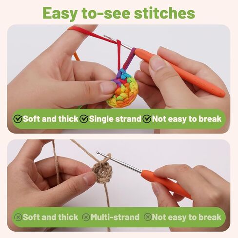 4x50g Crochet Yarn, Easy Yarn, Beginners Yarn for Crocheting, Cotton Blend Yarn for Crocheting with Easy-to-See Stitches, Stitch Marker, Elbow Needle Cotton Yarn for Crochet - Cloudy Blue in Kuwait