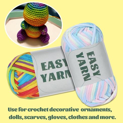 4x50g Crochet Yarn, Easy Yarn, Beginners Yarn for Crocheting, Cotton Blend Yarn for Crocheting with Easy-to-See Stitches, Stitch Marker, Elbow Needle Cotton Yarn for Crochet - Cloudy Blue in Kuwait