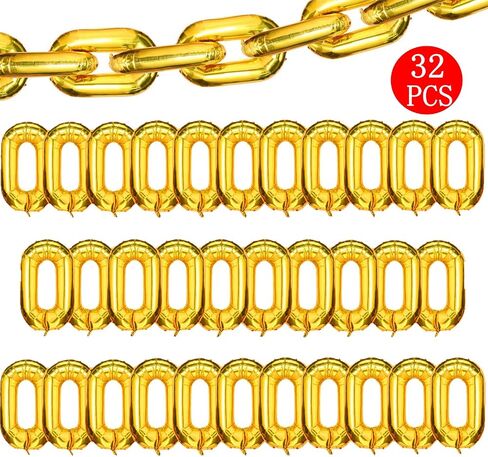 32 Pcs 16 inch Foil Chain Balloons, Jumbo Chain Balloons for 80s 90s Party Decorations Giant Balloon Chain Balloons Gold in Kuwait