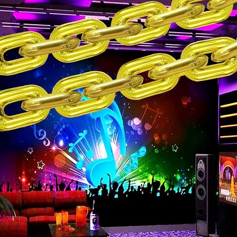 32 Pcs 16 inch Foil Chain Balloons, Jumbo Chain Balloons for 80s 90s Party Decorations Giant Balloon Chain Balloons Gold in Kuwait