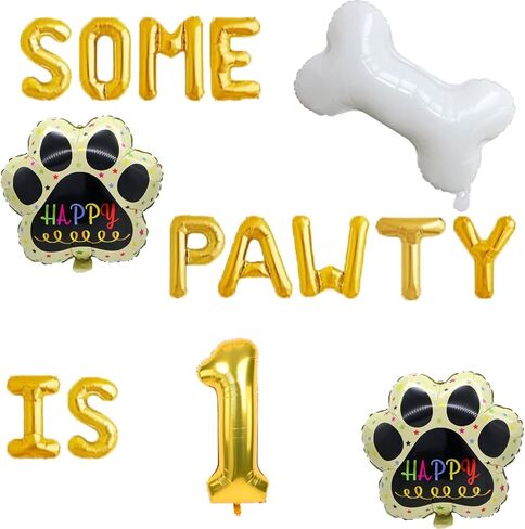 Vetwo Some Pawty Is One Balloons Gold Pet Dog 1st Birthday Party Banner Let's Pawty/Dog Paw/Bone Shaped/Pet Puppy/Pet Adoption/Dog Themed First Birthday Baby Shower Party Supplies Decorations in Kuwait