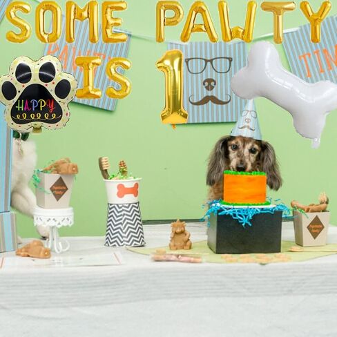 Vetwo Some Pawty Is One Balloons Gold Pet Dog 1st Birthday Party Banner Let's Pawty/Dog Paw/Bone Shaped/Pet Puppy/Pet Adoption/Dog Themed First Birthday Baby Shower Party Supplies Decorations in Kuwait