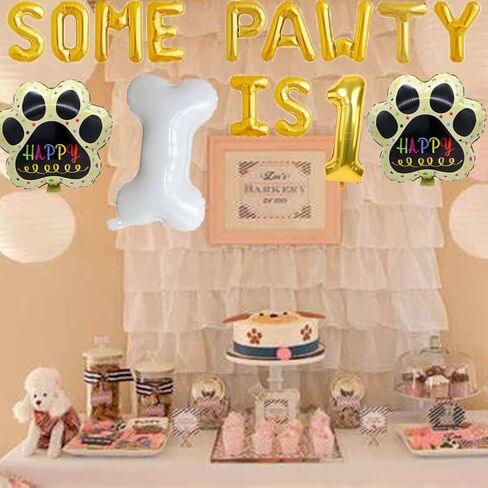 Vetwo Some Pawty Is One Balloons Gold Pet Dog 1st Birthday Party Banner Let's Pawty/Dog Paw/Bone Shaped/Pet Puppy/Pet Adoption/Dog Themed First Birthday Baby Shower Party Supplies Decorations in Kuwait