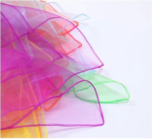 JPORSHU 16 قطعة من أوشحة الرقص الحريرية للأطفال، 16 لونًا من أوشحة الرقص المربعة، خدع سحرية، إكسسوارات دعائم الأداء، أوشحة الحركة، وشاح شريط إيقاعي، 24 بوصة in Kuwait