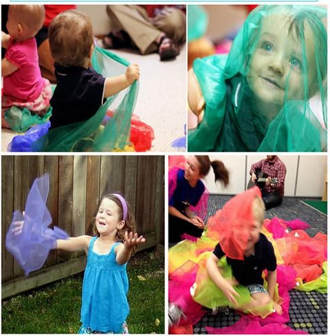 JPORSHU 16 قطعة من أوشحة الرقص الحريرية للأطفال، 16 لونًا من أوشحة الرقص المربعة، خدع سحرية، إكسسوارات دعائم الأداء، أوشحة الحركة، وشاح شريط إيقاعي، 24 بوصة in Kuwait