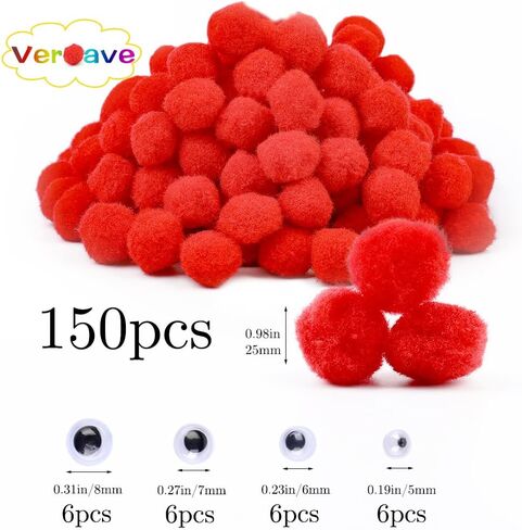 Veroave 150 قطعة بوم بومس 2.54 سم أحمر، كرات بوم صغيرة للحرف اليدوية، كرات النفخة، الفنون والحرف اليدوية كرات بوم بومس لتزيين الحرف اليدوية الإبداعية in Kuwait