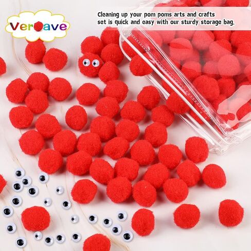 Veroave 150 قطعة بوم بومس 2.54 سم أحمر، كرات بوم صغيرة للحرف اليدوية، كرات النفخة، الفنون والحرف اليدوية كرات بوم بومس لتزيين الحرف اليدوية الإبداعية in Kuwait