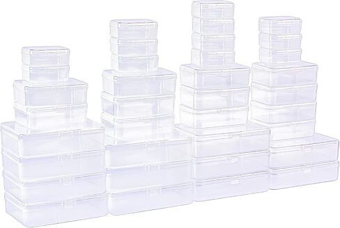 LJY 36 Pieces Mixed Sizes Rectangular Empty Mini Plastic Storage Containers with Lids for Small Items and Other Craft Projects (Clear) in Saudi Arabia