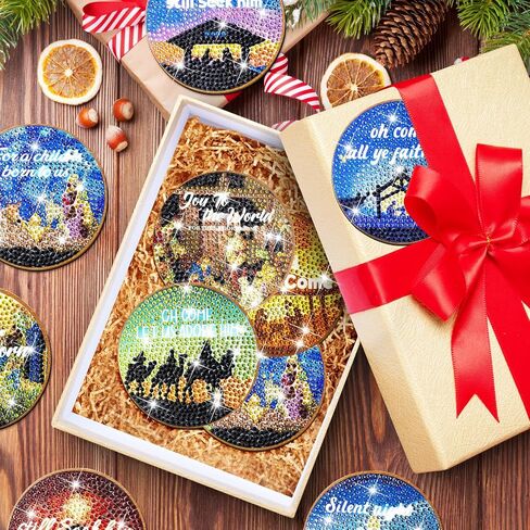 YLOLUL 10 Pcs Skull Shaped Diamond Painting Coasters Kits DIY Skull Diamond Painting Coasters with Holder Skull Diamond Painting Coasters for Beginners Adults and Kids Art Craft Supplies Gift in Kuwait