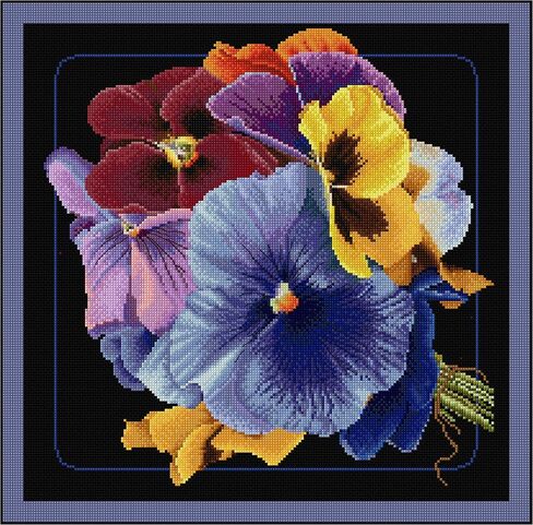 Thea Gouverneur - Counted Cross Stitch Kit - Pansies - Aida Black - 18 Count - for Adults - 435.05 in Kuwait