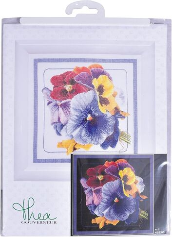 Thea Gouverneur - Counted Cross Stitch Kit - Pansies - Aida Black - 18 Count - for Adults - 435.05 in Kuwait