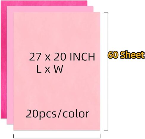 60 ورقة مناديل تغليف وردية - 20 × 27 بوصة، مجموعة مناديل هدايا لحقيبة الهدايا، ورق تزيين هدايا عيد الميلاد وحفلات الزفاف DIY in Kuwait